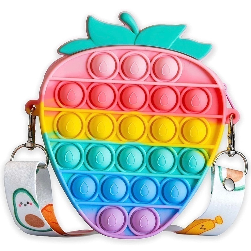 STRAWBERRY Pop It Purse With Zipper Fidget Toys for ADHD & Sensory Relief